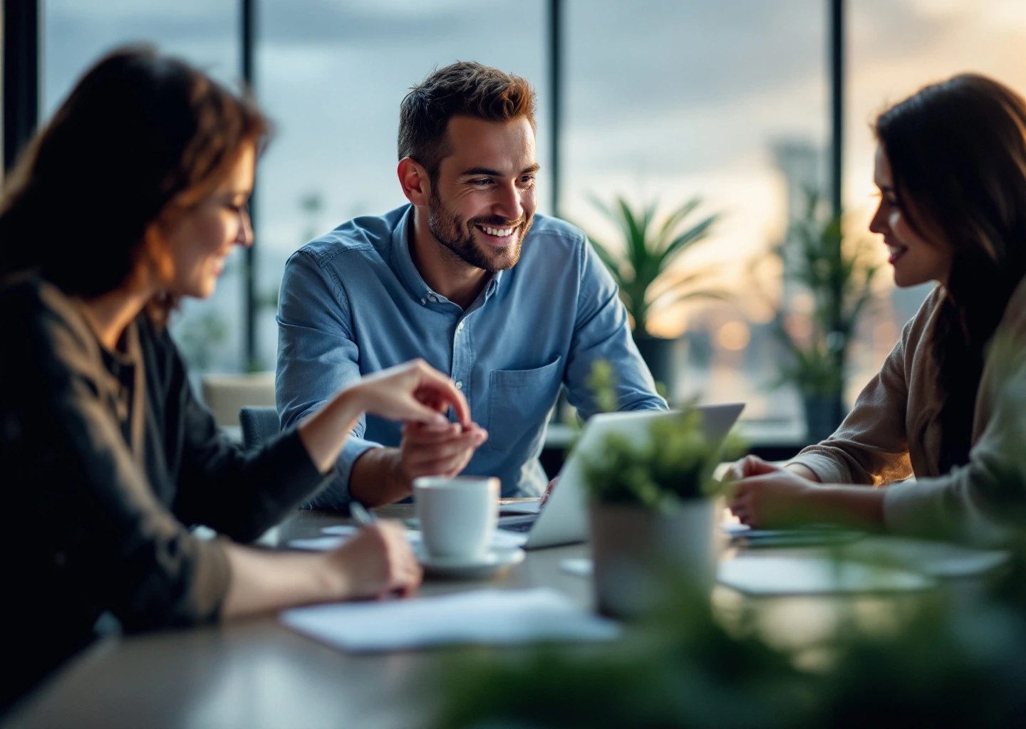 Client and team collaborating around a table